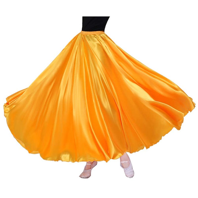 Sancan Women Long Tulle Retro Maxi Shiny Skirt for Belly Dancing Dance Costume Cosplay Holiday Weekend Party Dinner (Yellow) - Image 3